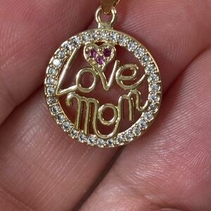 NEW Elegant 1” Pink White CZ 🩷 LOVE MOM Pendant 18k Gold Filled Necklace